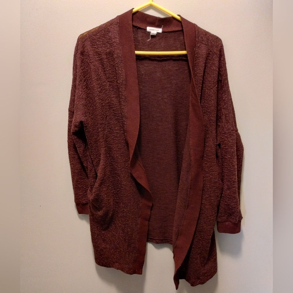 Silence And Noise Burgundy Textured Open Cardigan